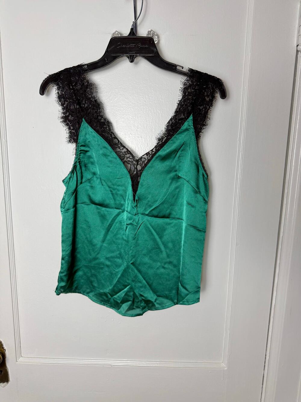 SHEIN Women's Green Satin Black Lace Cute Going Out Tank Top Size Small Goth